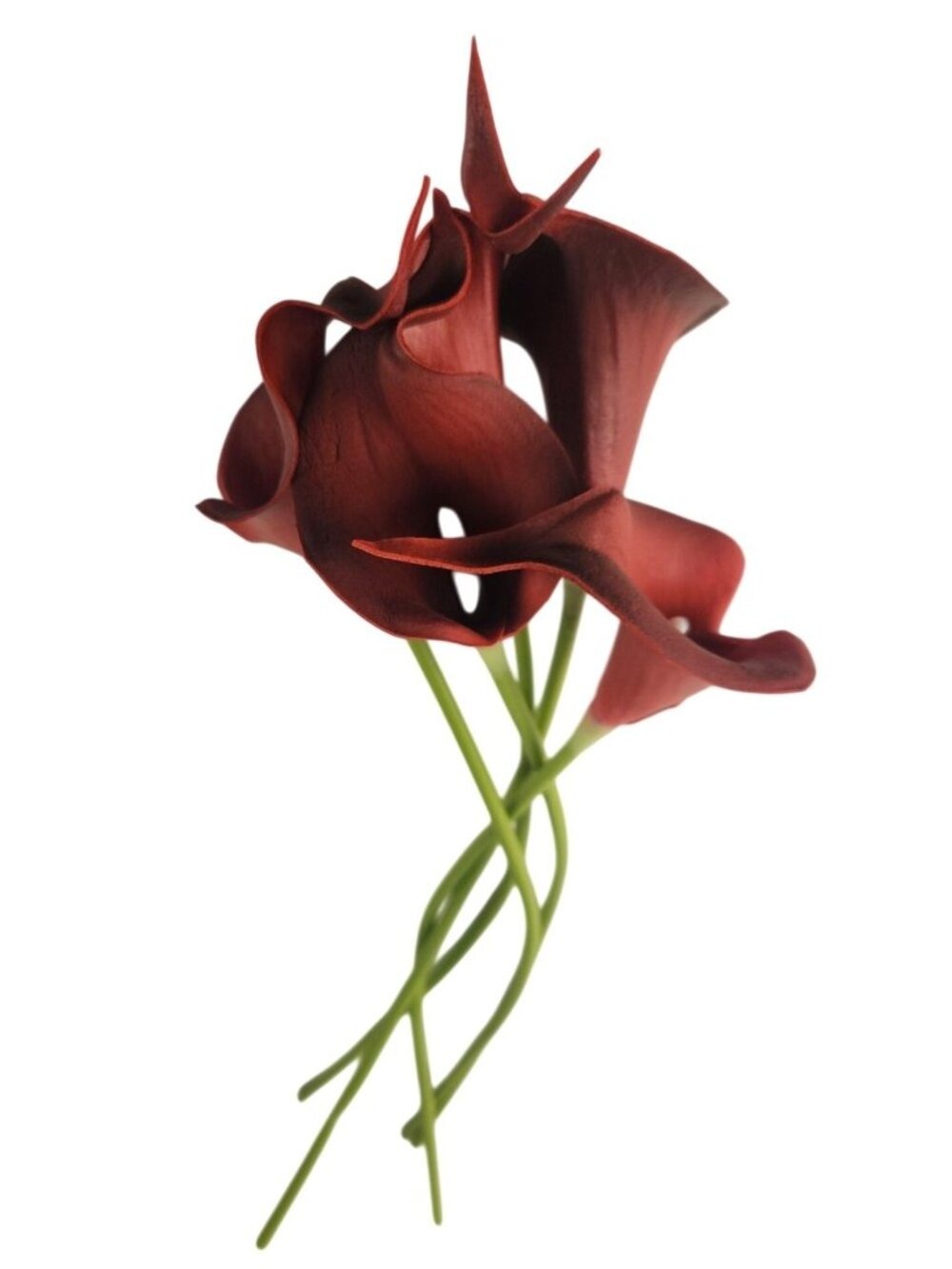 Burgundy Calla Lily Stems Faux Floral Bouquet Wine Red Flowers 5 Stem Bunch Mood - Picture 11 of 11